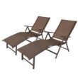 Crestlive Products Patio chaise lounge Set of 2 Aluminum Frame In Brown Finish Metal Frame Stationary Chaise Lounge Chair(s) with Brown Sling Seat