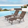 Crestlive Products Patio chaise lounge Set of 2 Aluminum Frame In Brown Finish Metal Frame Stationary Chaise Lounge Chair(s) with Brown Sling Seat