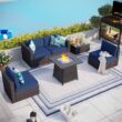 MF Studio 28'' 50000 BTU Propane Gas Fire Pit Table with Lid and Blue Fire Glass Black
