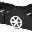 HSUNNS Twin Size Kids Race Car-Shaped Platform Bed with Wheels, Wooden Black HSUNNS Twin Size Kids Race Car-Shaped Platform Bed with Wheels, Wooden Black