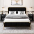 Homfa King Size Bed Frame, Metal Tubular Platform Bed Frame with Upholstered Headboard, Black