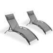 Clihome Patio Chair Set of 2 Metal Frame Stationary Chaise Lounge Chair(s) with Gray Textilene Sling Seat
