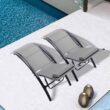 Clihome Patio Chair Set of 2 Metal Frame Stationary Chaise Lounge Chair(s) with Gray Textilene Sling Seat