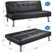 Easyfashion Convertible Black Faux Leather Futon Sofa Bed, Black