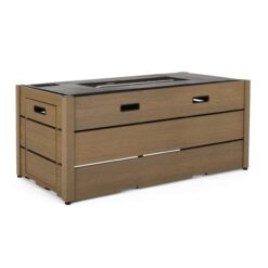 Noble House Camak Wood Resin Outdoor 55" Rectangular Fire Pit - 40,000 BTU, Brown