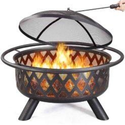 Yaheetech 36" Round Wood Bronze Finish Iron Fire Pit