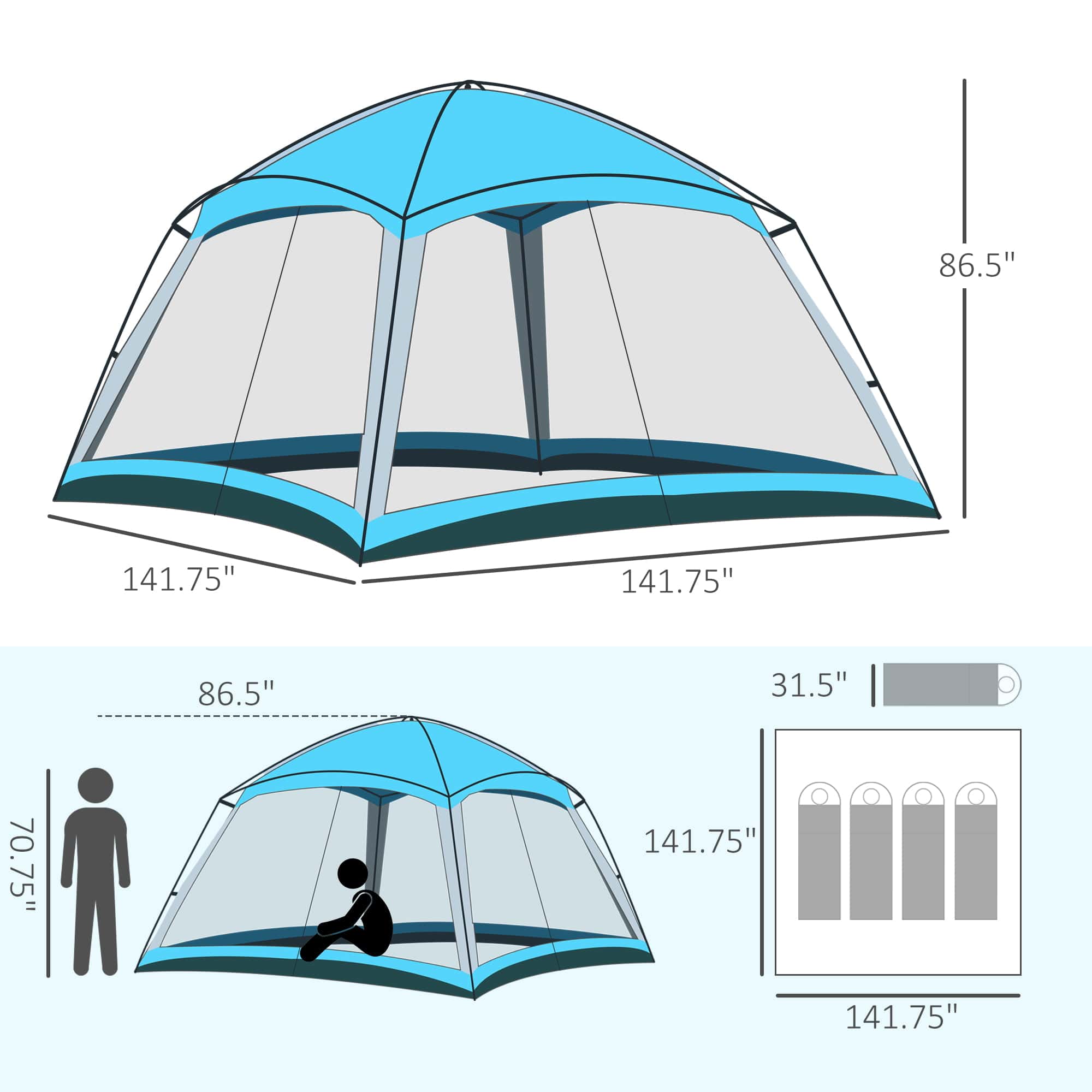 Outsunny 12' x 12' Screen House Room, 8 Person Camping Tent w/ Carry Bag and 4 Mesh Walls for Hiking, Backpacking, and Traveling, Easy Set Up Outsunny 12' x 12' Screen House Room, 8 Person Camping Tent w/ Carry Bag and 4 Mesh Walls for Hiking, Backpacking, and Traveling, Easy Set Up - Image 7