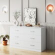 Homfa 6 Drawer White Double Dresser, Wood Storage Cabinet with Easy Pull Out Handles for Living Room, Chest of Drawers for Bedroom