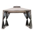 Outsunny 10’ x 10’ Steel Fabric 2.95m /9.7' Outdoor Patio Gazebo Pavilion Canopy Tent Steel 2-tier Roof - Taupe