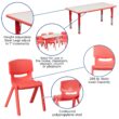 BizChair 23.625''W x 47.25''L Rectangular Red Plastic Height Adjustable Activity Table Set with 6 Chairs