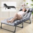 ABORON Portable Folding Camping Cot with 2 Sided Mattress & Pillow, Adjustable 4-Position Adults Reclining Folding Chaise, Folding Guest Bed