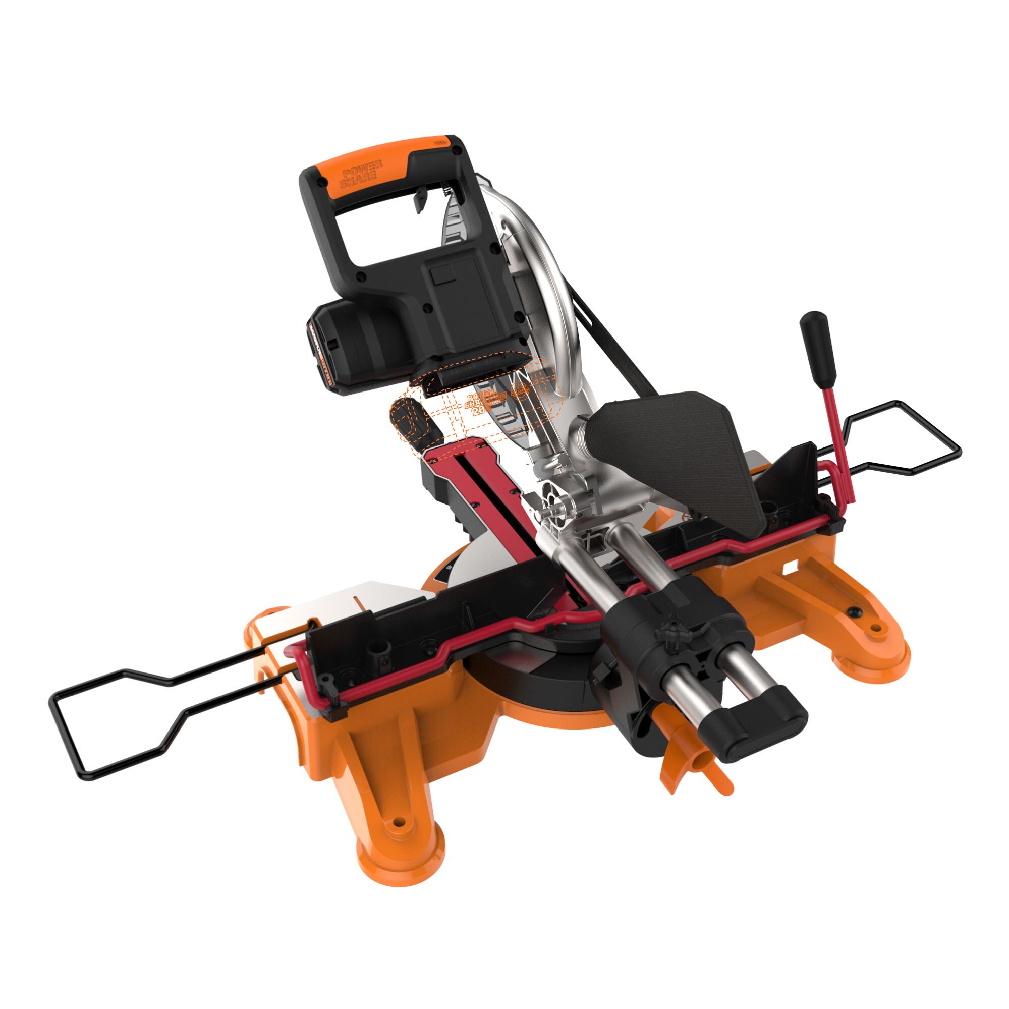 WORX POWER SHARE 7-1/4-in 0.1-Amp Single Bevel Sliding Compound Cordless Miter Saw (Cordless) WORX POWER SHARE 7-1/4-in 0.1-Amp Single Bevel Sliding Compound Cordless Miter Saw (Cordless) - Image 11