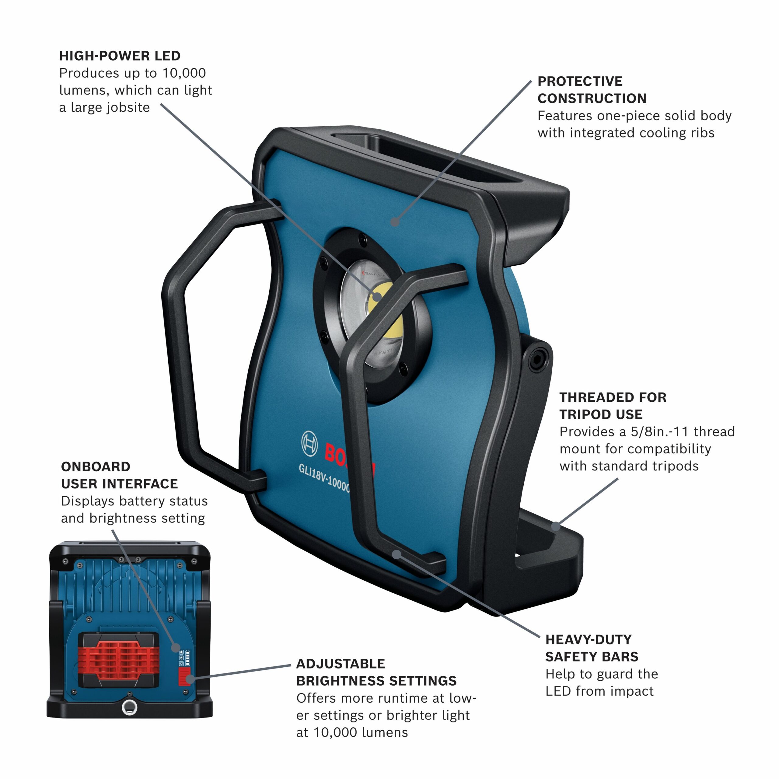 Bosch 18-volt Lithium Ion (li-ion) Cordless 10000-Lumen LED Rechargeable Power Tool Flashlight Bosch 18-volt Lithium Ion (li-ion) Cordless 10000-Lumen LED Rechargeable Power Tool Flashlight - Image 3
