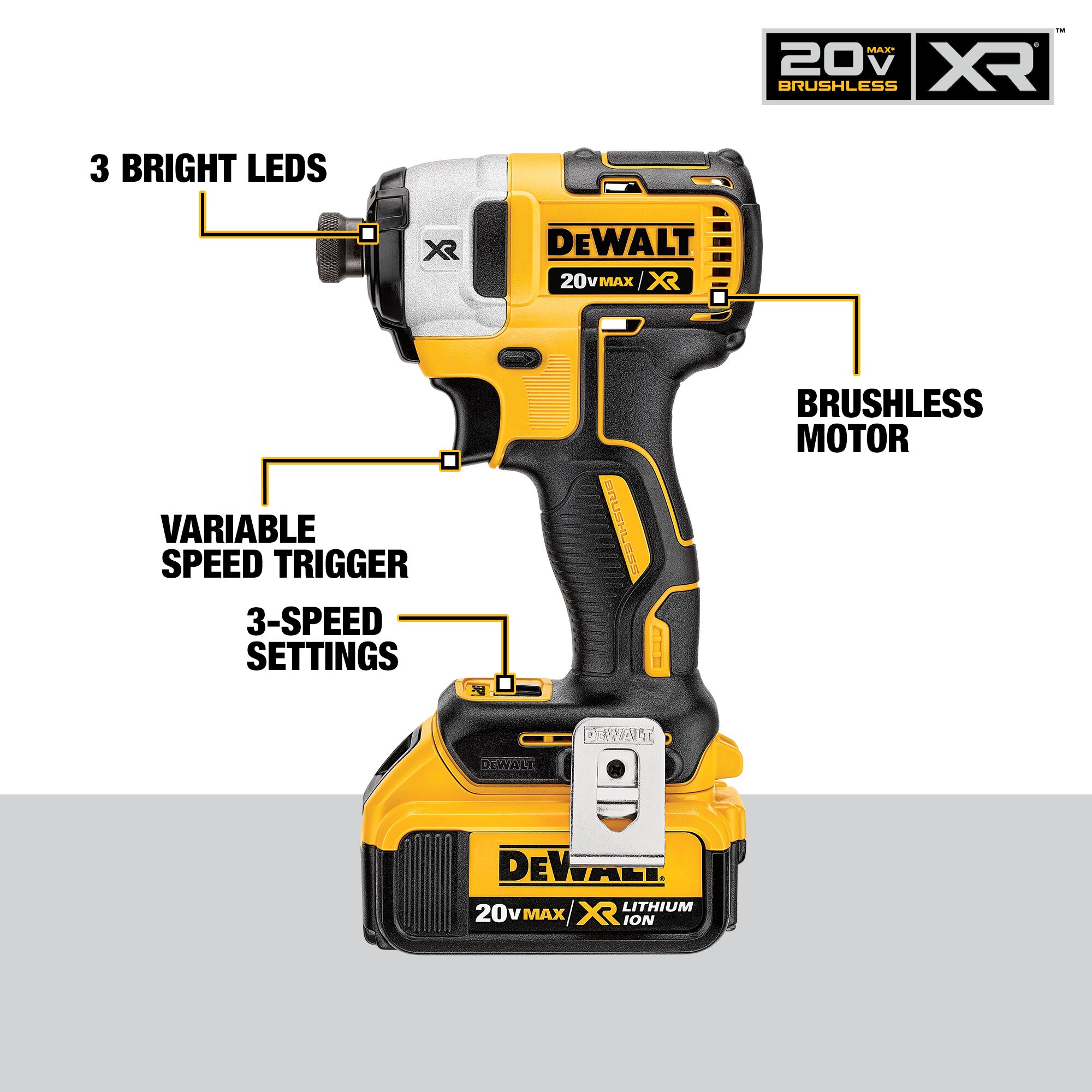 DEWALT XR 20-volt Max 1/4-in Variable Speed Brushless Cordless Impact Driver (2-Batteries Included) DEWALT XR 20-volt Max 1/4-in Variable Speed Brushless Cordless Impact Driver (2-Batteries Included) - Image 3