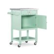 Linon Green Wood Base with Stainless Steel Metal Top Rolling Kitchen Cart (22-in x 18-in x 36-in)