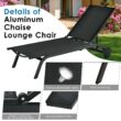 Clihome Patio Lounge Chair Aluminum Metal Frame Stationary Chaise Lounge Chair(s) with Black Premium Fabric Sling Seat