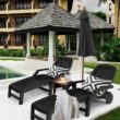 Clihome Patio Lounge Chair Black Pp Plastic Frame Stationary Chaise Lounge Chair(s) with Solid Seat