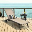 Clihome Patio Lounge Chair Aluminum Metal Frame Stationary Chaise Lounge Chair(s) with Brown Premium Fabric Sling Seat