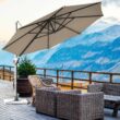Clihome 11 Ft Patio Cantilever Umbrella Outdoor Offset Umbrella with 360 degree Rotation and Tilt System Without Weight Base