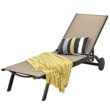 Clihome Patio Lounge Chair Aluminum Metal Frame Stationary Chaise Lounge Chair(s) with Brown Premium Fabric Sling Seat