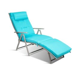 Clihome High-Quality Chaise Chair White Metal Frame Stationary Chaise Lounge Chair(s) with Blue Polyester Cushioned Seat