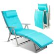 Clihome High-Quality Chaise Chair White Metal Frame Stationary Chaise Lounge Chair(s) with Blue Polyester Cushioned Seat