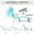 Clihome High-Quality Chaise Chair White Metal Frame Stationary Chaise Lounge Chair(s) with Blue Polyester Cushioned Seat