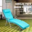 Clihome High-Quality Chaise Chair White Metal Frame Stationary Chaise Lounge Chair(s) with Blue Polyester Cushioned Seat