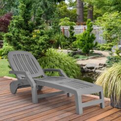 Clihome Patio Lounge Chair Gray Pp Plastic Frame Stationary Chaise Lounge Chair(s) with Solid Seat