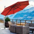 Clihome 11 Ft Patio Cantilever Umbrella Outdoor Offset Umbrella with 360 degree Rotation and Tilt System Without Weight Base