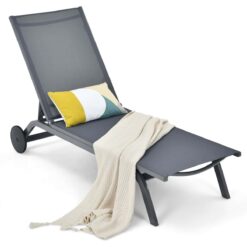 Clihome Patio Lounge Chair Aluminum Metal Frame Stationary Chaise Lounge Chair(s) with Gray Premium Fabric Sling Seat