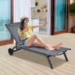 Clihome Patio Lounge Chair Aluminum Metal Frame Stationary Chaise Lounge Chair(s) with Gray Premium Fabric Sling Seat