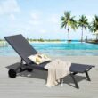 Clihome Patio Lounge Chair Aluminum Metal Frame Stationary Chaise Lounge Chair(s) with Gray Premium Fabric Sling Seat