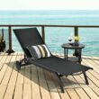 Clihome Patio Lounge Chair Aluminum Metal Frame Stationary Chaise Lounge Chair(s) with Black Premium Fabric Sling Seat