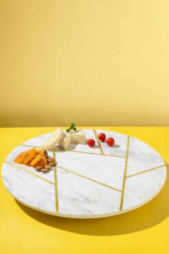 GAURI KOHLI 1-Tier White Marble Full Circle Tabletop Lazy Susan