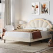 Homfa LED Bed Frame, Velvet Upholstered Platform Bed Frame with Adjustable Headboard, No Box Spring Needed, Beige, Queen Size