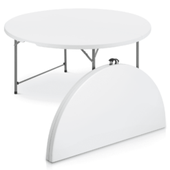 MoNiBloom 5 foot Bi-Fold Plastic Table, Foldable Round Indoor Outdoor Desk for Kitchen Party Wedding, White