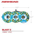 Airhead BLAST 3 Inflatable Open Top 3-Person Towable Waterskiing Towables Tube, Tropical Blue