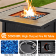 Topeakmart 30'' Outdoor Square Propane Fire Pit Table 50,000 BTU Gas Fire Pit with Ceramic Tabletop , Rattan Pattern Steel Base and Fire Glass, Black
