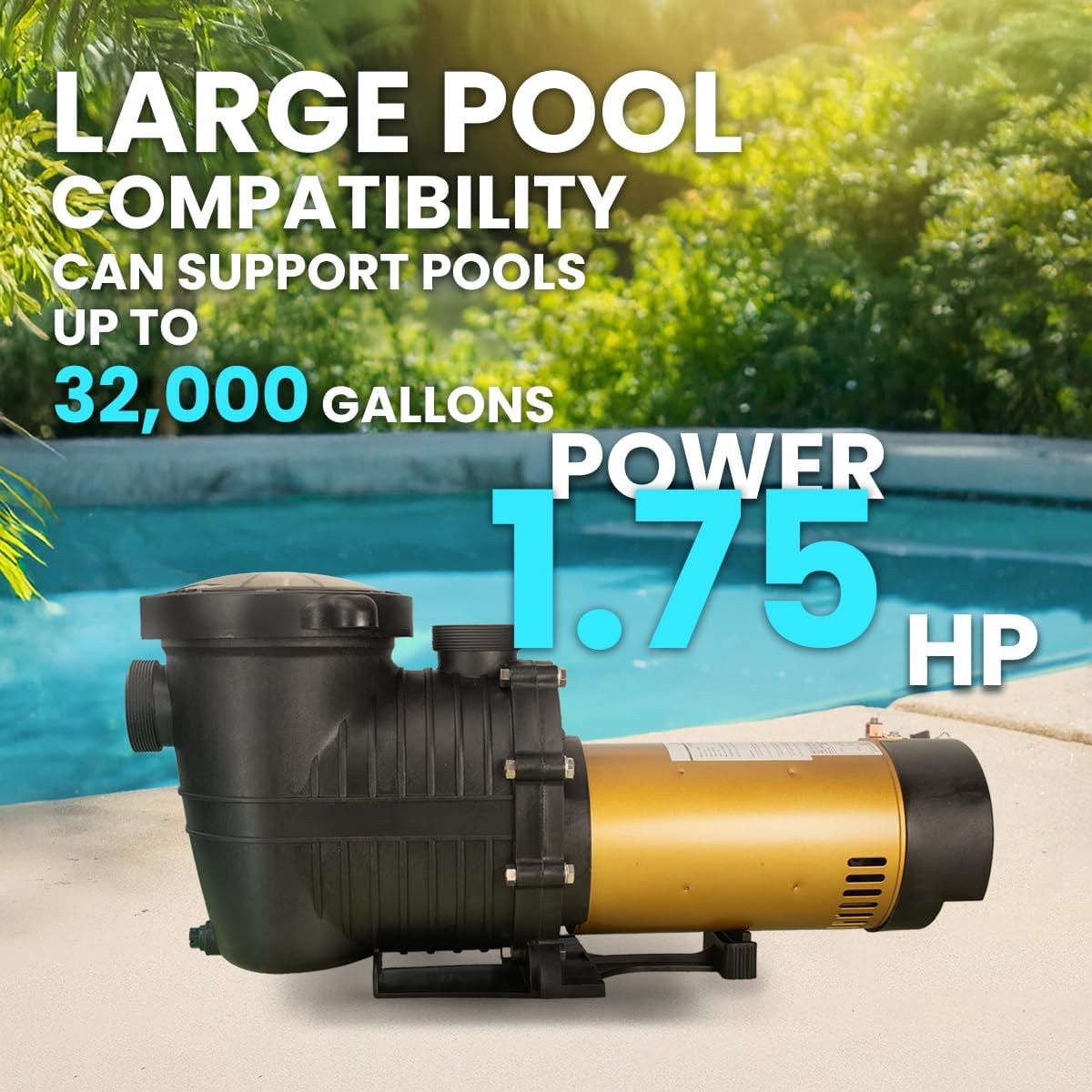 XtremepowerUS In-Ground Swimming Pool Pump Spa 1.75HP Dual Speed High Flow 5,280 GPH 1.5" NPT w/ Slip-On Fitting Included, Filter Basket, 230V XtremepowerUS In-Ground Swimming Pool Pump Spa 1.75HP Dual Speed High Flow 5,280 GPH 1.5" NPT w/ Slip-On Fitting Included, Filter Basket, 230V - Image 2