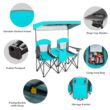 Gymax Folding 2-person Camping Chairs Double Sunshade Chairs w/ Canopy Turquoise, Adult