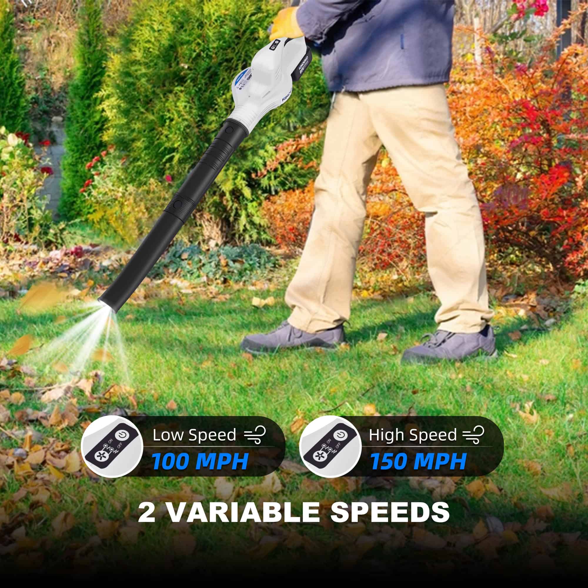 Ninouko 20V Cordless Leaf Blower 150MPH with 4.0Ah Battery and Charger for Lawn Care, Garage, Snow Ninouko 20V Cordless Leaf Blower 150MPH with 4.0Ah Battery and Charger for Lawn Care, Garage, Snow - Image 6