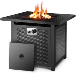GARTIO 30" Square 50000 BTU Propane Fire Pit Table with Lava Rocks for Outdoor Patio Yard