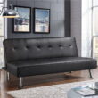 Easyfashion Convertible Black Faux Leather Futon Sofa Bed, Black