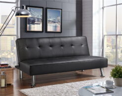 Easyfashion Convertible Black Faux Leather Futon Sofa Bed, Black