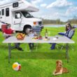 SuperDeal 8ft x 2.5ft Rectangle Folding Table Portable Picnic W/Handle White