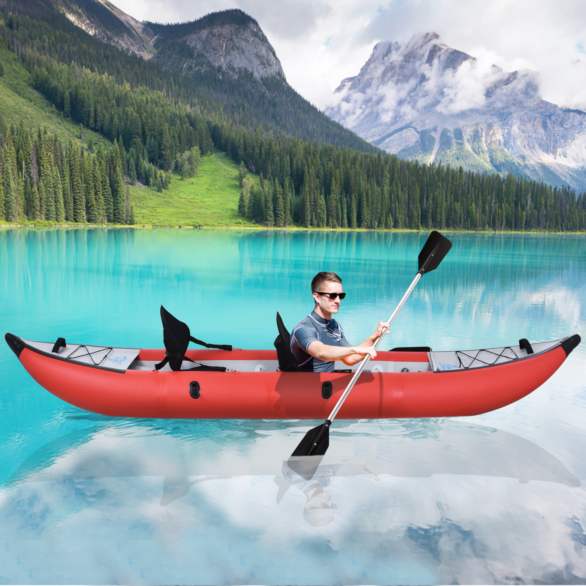 Gardenry Inflatable Kayak Set with Paddle & Air Pump, Portable Recreational Touring Kayak Foldable Fishing Touring Kayaks, Deluxe Extended Version Tandem 2 Person Kayak Gardenry Inflatable Kayak Set with Paddle & Air Pump, Portable Recreational Touring Kayak Foldable Fishing Touring Kayaks, Deluxe Extended Version Tandem 2 Person Kayak