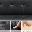 Easyfashion Convertible Black Faux Leather Futon Sofa Bed, Black