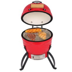 Ktaxon 13in Round Ceramic Charcoal Grill Portable BBQ Grill Smoker for Yard Red
