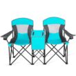 Gymax Folding 2-person Camping Chairs Double Sunshade Chairs w/ Canopy Turquoise, Adult